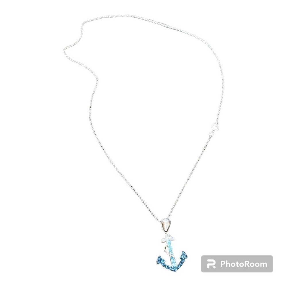 Blue small anchor crystal necklace